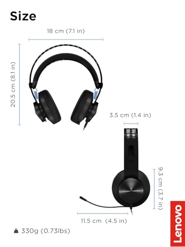 Lenovo Legion H300 Stereo Gaming Headset, Noise-Cancelling Mic, Memory Foam & PU Leather Earcups, Stainless Steel Headband, PC, PS4, Xbox One, Nintendo Switch, Mac, GXD0T69863, Black - style: H300