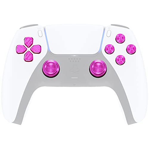 eXtremeRate PS5 컨트롤러용 퍼플 메탈 썸스틱 Dpad ABXY 버튼, 맞춤형 교체 알루미늄 아날로그 엄지 스틱 및 액션 버튼 및 방향 키 - 컨트롤러 없음 - color: 퍼플.