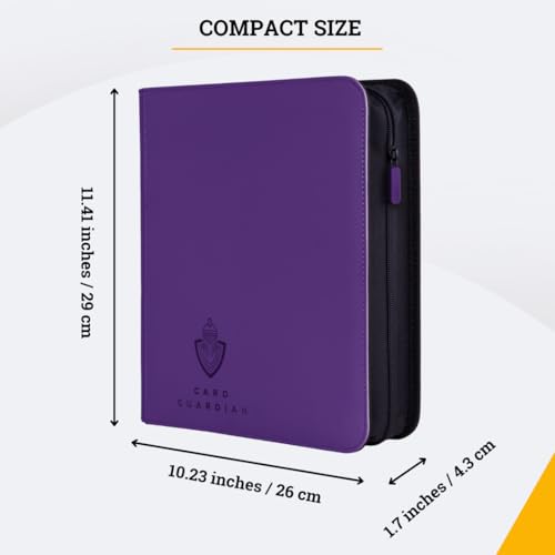 Card Guardian - Toploader 4 Pocket Premium Binder with Zipper for 160 Cards - Side Loaded Pockets - Compatible with Sports and Trading Cards TCG (Purple) | Fits 160 Cards, Side Loaded Pockets, Compatible with Sports and Trading Cards - color: Purple