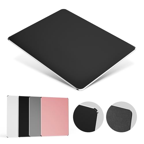 HONKID Hard Metal Mouse Pad for Desk for Apple Magic Mouse & Pro/Air Black | Aluminum Solid Rigid Mouse Pad with Stable Rubber Base for Bed Couch Travel Firm Mousepad for Office Home Gaming Mouse Pads - color: Black, size: 9.1L x 7.1W inches
