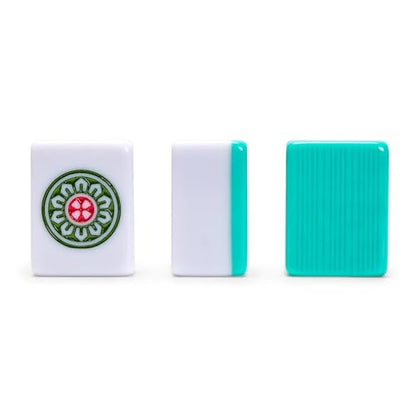 Yellow Mountain Imports “Bleau Opal” Chinese Mahjong Set with 146 Tiles and Blue Vinyl Case - for Chinese Style Gameplay Only [天體蛋白石中國麻將] | Experience Chinese Mahjong with this 146-tile set, engraved with a teal bamboo motif and authentic Chinese characte