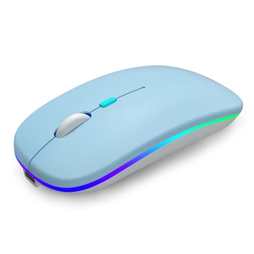 AIKOKOK Wireless Bluetooth Mouse, Rechargeable, Dual Mode Bluetooth 5.2 & 2.4G USB, LED Lights, Slim, Silent, Portable Computer Mouse for Laptop, PC, MacBook, iPad, Tablet (Blue) - color: Blue