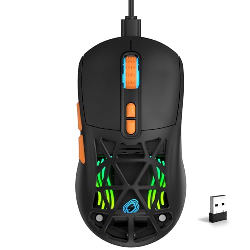 Wireless Gaming Mouse, Rechargeable&Rechange Shell,RGB Programmable Macro Mouse, Lightweight Mouse,10000 DPI,Tri-mode Wired/BT 5.0/2.4GHz Wireless Mouse Gaming with 2 Side Buttons (Black Orange) - color: Black Orange