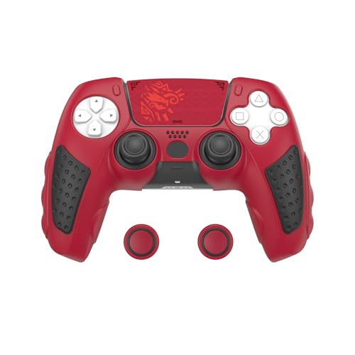IINE Anti-Slip PS5 Controller Skin, Soft Silicone Protective Cover Case for PlayStation 5 DualSense Controller with 2 Thumb Grip Caps/Touchpad Sticker (Red) - color: Red