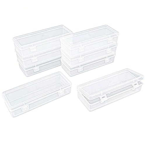 8 Pieces Rectangular Empty Mini Clear Plastic Organizer Box | 6.5 x 2.56 x 1.38 Inch, Hinged Lids, For Small Items, Craft Projects - size: 165 x 65 x 35 mm