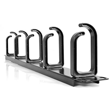 StarTech 1U 19in Rack Cable Management Panel, D-Ring, Metal (CABLMANAGER2) | Horizontal or vertical wire manager, 3in ABS plastic hooks spaced 4in, Fits 2 or 4-post racks - style: 1U Multi-Direction Rotating