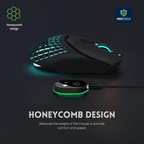 Computer Mouse with Tri-Mode (Bluetooth/2.4G/Wired), Lightweight Mouse with Magnetic Charging Dock, Honeycomb Shell, RGB Lighting, Rechargeable – Compatible with Laptop/PC/Mac/Tablet (Black)