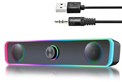 PC Speakers, Computer Speakers for Desktop with LED Dynamic Light, HiFi Stereo Sound Soundbar for Desktop Laptop Monitor, 3.5mm Aux Input & USB Powered