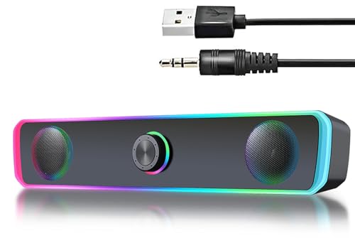 PC Speakers, Computer Speakers for Desktop with LED Dynamic Light, HiFi Stereo Sound Soundbar for Desktop Laptop Monitor, 3.5mm Aux Input & USB Powered