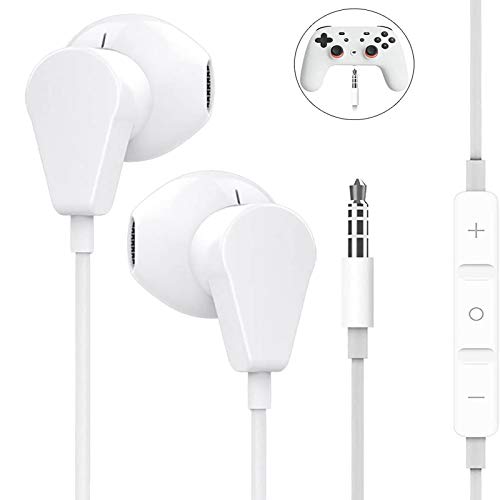 GEEKRIA 3.5mm Wired Earbuds with Mic & Volume Control, Stereo Gaming in-Ear Headphones for PS4, Xbox One, Stadia, Luna, PC, Laptop, Smartphone (White) - color: White