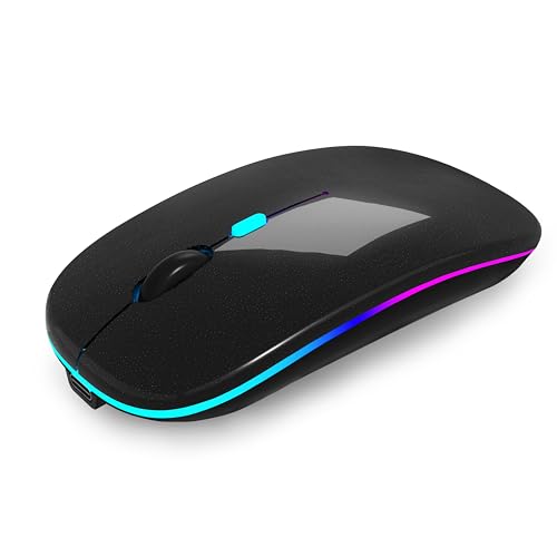 AIKOKOK Wireless Bluetooth Mouse, Rechargeable Dual Mode Mouse, Black Pearl | BT 5.2 & 2.4G USB Receiver, 3 Adjustable DPI,LED Lights,Slim,Silent,Portable Computer Mouse for Laptop,PC,MacBook,iPad,Tablet - color: Pearl Black 01