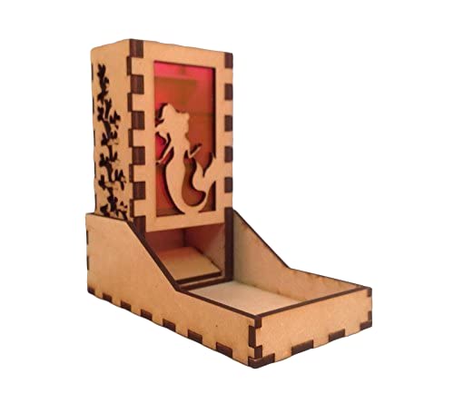 Mermaid Mini Dice Tower v1 Neon Pink Acrylic Window Laser Cut MDF Unique Fast Shipping