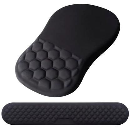 Ergonomic Mouse Pad Wrist Support, 2 in 1 Keyboard Wrist Rest Set | Memory Foam, 15° Ergonomic Slope, Massage Bead Design, Non-Slip PU Base, Lycra Fabric, for Office & Gaming,Black - color: Black