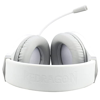 Redragon H260 Hylas Wired Gaming Headset, 50 mm Drivers, Stereo Surround Sound, Noise-Canceling Microphone, Dynamic RGB Backlight, Over-Ear Headphones Works for PC/PS4/XBOX ONE/NS, White