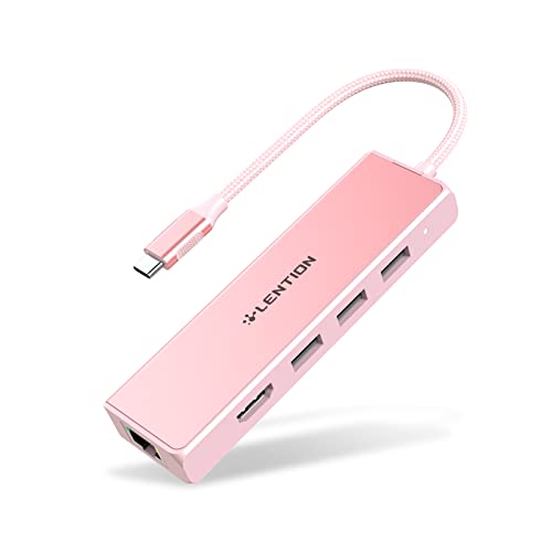 LENTION 5 in 1 USB C Hub, 1000Mbps Ethernet, 4K HDMI, 3xUSB 3.0 | Access Gigabit Ethernet, Stable Driver 3.0, Optimized for Dual USB‑C Laptop, Compatible with macOS & Windows (C25 Rose Gold) - color: Rose Gold