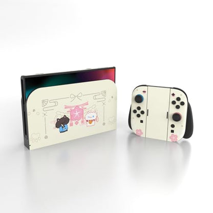 PlayVital for Nintendo Switch 2 Skin Full Set (2-Pack) - Protective Vinyl Decal Stickers for Switch 2 Console, Handle Grips & Dock | No Residue, Anti-Scratch - Cherry Blossoms Kitten Antique Yellow - color: Cherry Blossoms Kitten Antique Yellow