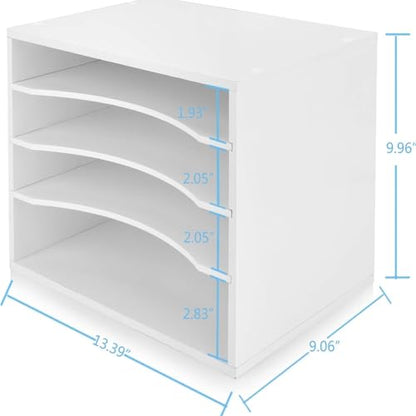 EMERIT 4-Tier Adjustable Paper Organizer, Large Capacity Desktop Organzier for Textbooks/Magazines/Office Files, Wooden Dividers, 7 lbs per Shelf, White - color: 4 Tier-white