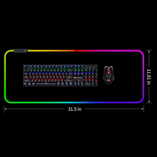 Qisan RGB Large Gaming Mouse Pad with Nonslip Base-31.5 x 11.8 Inch | Soft LED Extended Mousepad Keyboard Pad Desk Pad with Anti-Slip Rubber Base | Large Desk Mat for Keyboard and Mouse-RGB - color: Black | RGB