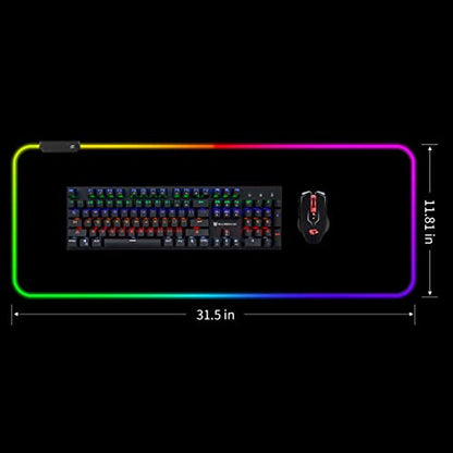 Qisan RGB Large Gaming Mouse Pad with Nonslip Base-31.5 x 11.8 Inch | Soft LED Extended Mousepad Keyboard Pad Desk Pad with Anti-Slip Rubber Base | Large Desk Mat for Keyboard and Mouse-RGB - color: Black | RGB