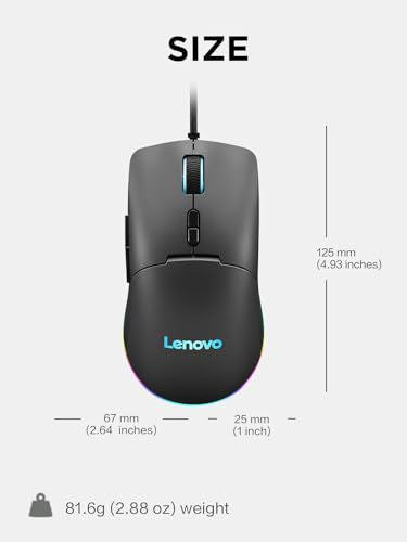 Lenovo M210 RGB Wired Gaming Mouse for PC, Laptop, Computer with Windows & Chrome OS - 3 Zone RGB, 8000 DPI Adjustable Sensor, 7 Programmable Buttons – Palm Grip Mouse for Gamers (Black) - color: Black M210 RGB