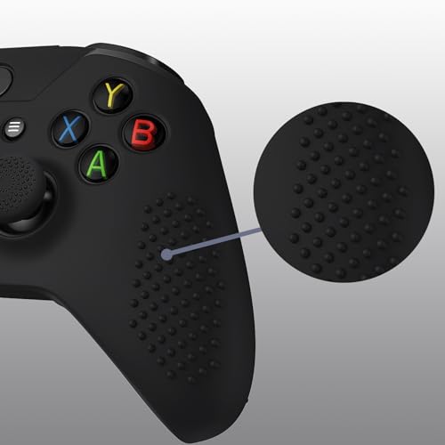 eXtremeRate PlayVital Soft Anti-Slip Silicone Controller Cover Skins Thumb Grips Caps Protective Case for Xbox One X/S Controller (Model 1708)- Black - color: Black