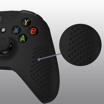 eXtremeRate PlayVital Soft Anti-Slip Silicone Controller Cover Skins Thumb Grips Caps Protective Case for Xbox One X/S Controller (Model 1708)- Black - color: Black