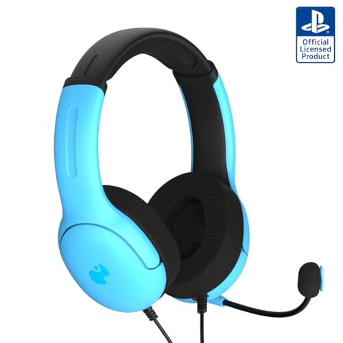 PDP AIRLITE Wired Stereo Gaming Headset, Officially Licensed by Sony PlayStation 5, PS5/PS4/PS3/PC, Lightweight Durable Headphones, 3.5mm Audio Jack, Noise-canceling Flip-to-Mute Mic, Neptune Blue - color: Blue, style: Wired
