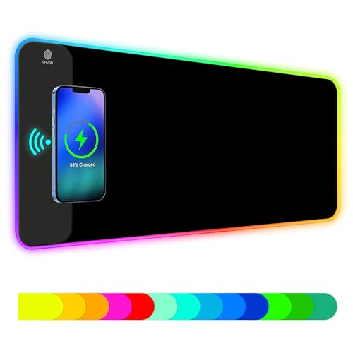 ToLuLu RGB Gaming Wireless Charging Mouse Pad, 5/7.5/10/15W 10 Light Modes LED Mouse Pad Computer Keyboard Mat Mousepad, 800x300x4MM Extended Large Desk Mat for Gaming, MacBook, Laptop, PC, Black - color: Black