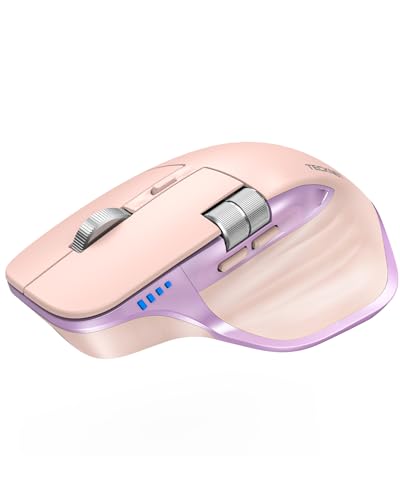 TECKNET Wireless Mouse, Bluetooth Mouse (BT5.3/5.0 & 2.4G) Rechargeable Ergonomic Optical Mouse with 6 Adjustable DPI, Side Scroll, Quiet Clicks, USB A Receiver, 7 Buttons, Wide Compatibility - color: Pink & Purple