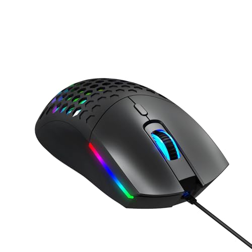 Cuifati Hollow Design RGB Backlit Wired Mouse, Ergonomic 6400DPI Optical Gaming Mouse 6 Buttons USB Plug Play, Lightweight 99g Computer for Gaming and Work, Premium ABS Durable (S500 White) - color: S500 White