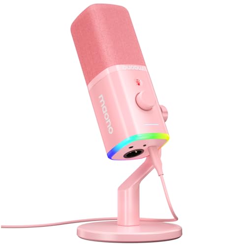 MAONO PD100X USB/XLR Podcast Microphone for PC,Gaming Streaming Dynamic Mic | Noise Reduction,Tap to Mute,Custom RGB, Maono Link Support,Volume & Gain Control,Desktop Stand,for Computer Recording, Pink - color: Pink, style: Desktop Stand Version