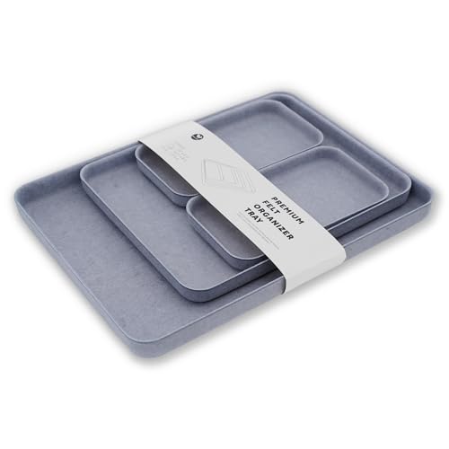 Welaxy EDC Catchall Desk Organizer felt tray stylish nightstand multi tray Entryway Bedside Caddy for Keys Phone Wallet Watch Glasses Pens Office Accessory minimalist living 4-piece (Glacier Gray) - color: Glacier gray