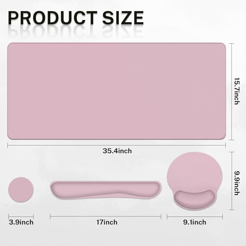 Britimes Pink Keyboard Mouse Pad Set Pink 4 in1 Large Mousepad+Keyboard Wrist Rest+Mouse Wrist Rest+Coaster Ergonomic Design for Home Office Computer 35.4x15.7Inches - color: PINK