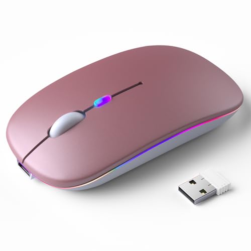 KANMABPC Wireless Bluetooth Mouse, Silent Dual Mode Mouse(Rose Gold) | Supports Bluetooth 5.2 and 2.4G dual-mode, ergonomic design with LED indicator - portable, for Laptop, Desktop & Tablet - color: Rose Gold