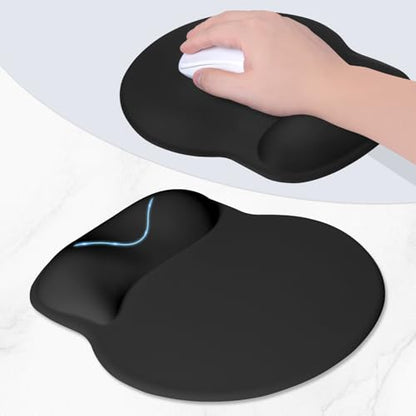 ITNRSIIET Ergonomic Mouse Pad with Wider Memory Foam Wrist Rest +17% - Curved Cushion Reduces Pressure 20%, Pain Relief, Non-Slip, Smooth, Cute Colors, 9.85 x 9 in, Black - color: Black