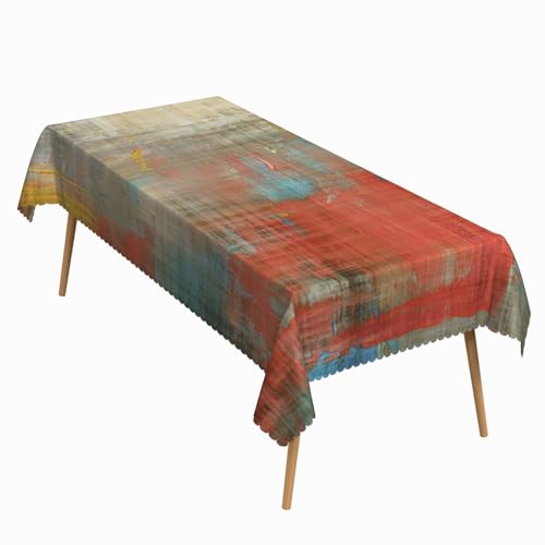 60x84 Inch Oil Painting Rectangular Tablecloth Red Yellow Color Block Abstract Art Table Cloth Waterproof Durable Table Cover for Kitchen Dining Home Party Studio Decor - color: Zjy00407-d, size: 84" x 60" (Rectangular)
