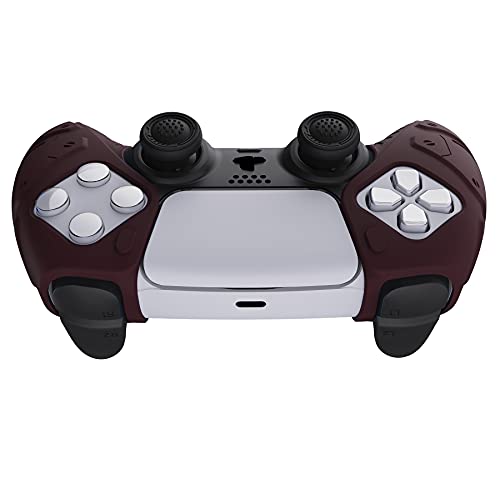 PlayVital Mecha Edition Wine Red Ergonomic Soft Controller Silicone Case Grips for ps5, Rubber Protector Skins with Thumbstick Caps for ps5 Controller - Compatible with Charging Station - color: Wine Red