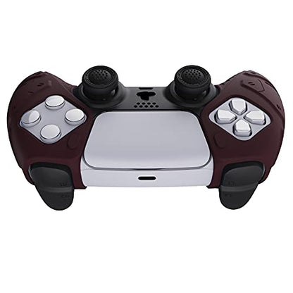 PlayVital Mecha Edition Wine Red Ergonomic Soft Controller Silicone Case Grips for ps5, Rubber Protector Skins with Thumbstick Caps for ps5 Controller - Compatible with Charging Station - color: Wine Red