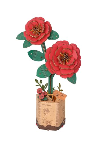 rowood 3D Puzzle,Mother's Day DIY Wooden Flower Craft Kit Building Set,Botanical Collection Home Decor, Valentine's Day/Teacher's Day/Christmas/Birthday Gift for Mom/Women/Grandma-Red Camellia - style: Red Camellia