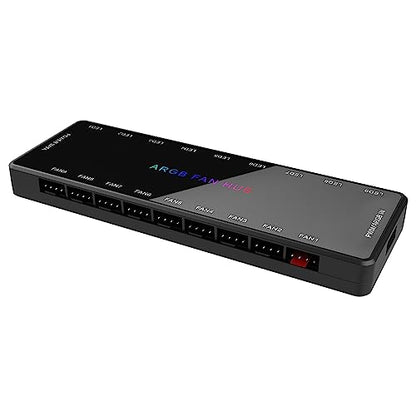 SHAKING TANK ARGB and PWM Fan hub,9 Ports RGB Hub,1 to 9 Multi Way Magnetic backplane Splitter 5V/3PIN Case Fan Hub Adapter PWM ARGB Fan Black - style: 1to9 ARGB&PWM Fan Hub