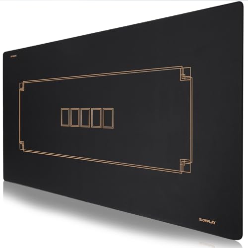 SLOWPLAY Godel Texas Hold'em Poker Mat 94x47 Inch | Poker Table Top with Hemmed Edges, Extra Water Repellent, Noise Reduction | Super Portable for Games Everywhere (Black and Champagne Gold) - color: 94 X 47 Inch