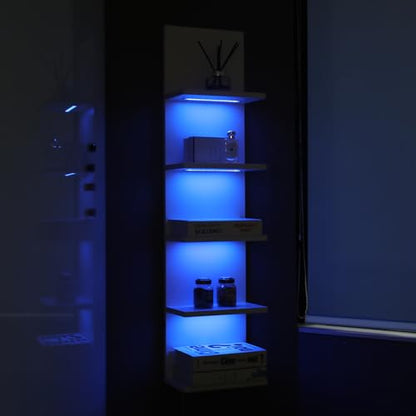 5 Tier Wall Shelf Unit, White, RGB Lack Shelf with Light | Vanity Shelves, For Room, Office, Bathroom, Remote Control - color: 5 Tier Rgb White