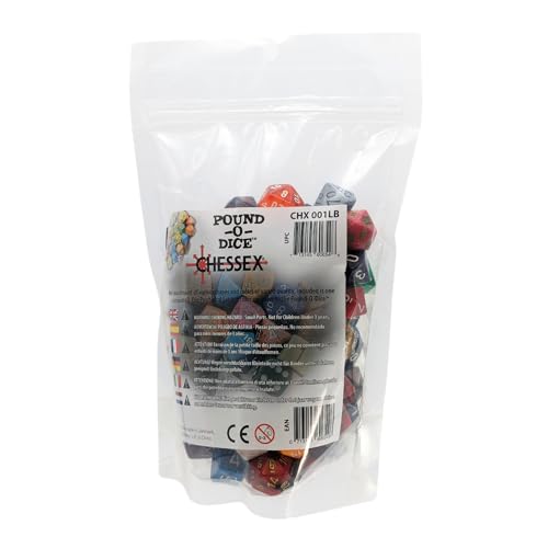 Chessex Pound O Dice | 1 lb Bulk Polyhedral Assortment with Approx 100 Factory Seconds Plus Bonus 7-Die RPG Set | for DND Pathfinder and Tabletop Gaming | Mixed Colors and Styles