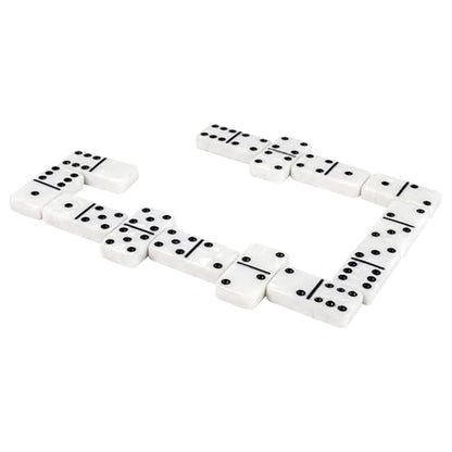 Dominos Set for Adults, Double 6 Domino Set, 28 Jumbo Marbleized White Tiles, Dominoes Set for Adults and Kids - Classic Board Games for Family & Travel (in Rhomb Pattern Leather Case) - color: White