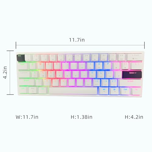 ONE-UP Portable 60% Mechanical Gaming Keyboard LED Backlit Compact 61 Keys Mini Wired Office Keyboard with Blue Switch PBT Keycaps for Windows Laptop PC Mac.（White/Black） - color: White