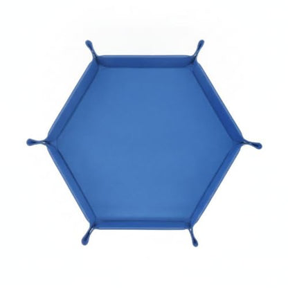 Multipurpose Hexagonal Folding Dice Tray, PU Leather Game Accessory with Velvet Interior for Tabletop Games and Board Games
