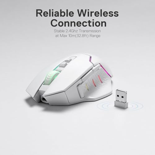 Redragon M690 PRO Wireless Gaming Mouse, 8000 DPI Wired/Wireless Gamer Mouse w/Rapid Fire Key, 8 Macro Buttons, Ergonomic Design for PC/Mac/Laptop, White | Cable-Free 0 Delay, Smooth Precise Tracking, Rapid-Fire Macro Keybinds, Vibing Backlight, Ergonomic