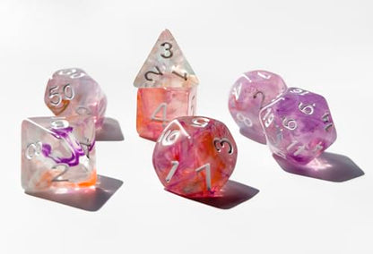 Pink DND Dice Set of 7pcs Polyhedral Dice (Pink Glow) | Acrylic Dice Set for TTRPGs, Dungeons and Dragons, Role Playing Games and Other Table Games– D20 System Dice - color: Pink Glow