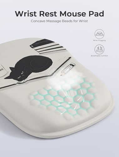Ergonomic Mouse Pad with Cute Black Cat Design, for Carpal Tunnel Pain Relief, 65% Usable Mouse Area, Memory Foam Concave Wrist Rest for Office, PC, Gaming - color: 01 Cute Black Cat