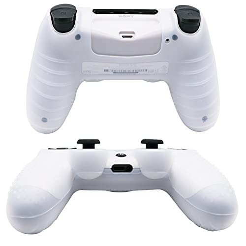 PS4 Controller DualShock4 Skin Grip Anti-Slip Silicone Cover Protector Case for Sony PS4/PS4 Slim/PS4 Pro Controller with 2 Thumb Grips (Transparent White) - color: Transparent White
